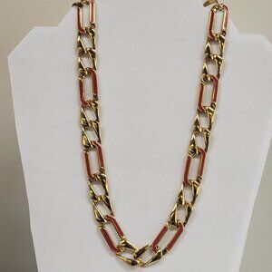 Monet Goldtone and Red Enamel Chain Necklace